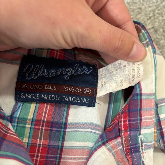 Vintage wrangler shirt mens medium red blue pearl snap  western rodeo cowboy 90s - Picture 12 of 14